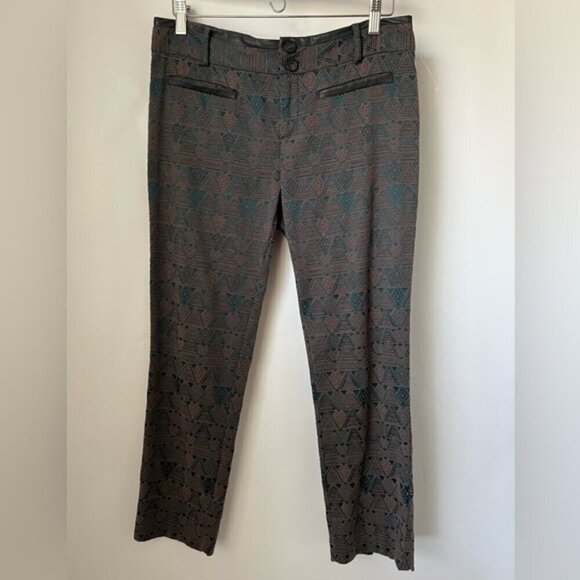 Anthropologie Cartonnier - Women's Jacquard Charlie Ankle Pants - Brown/Green. 8 - Picture 1 of 7